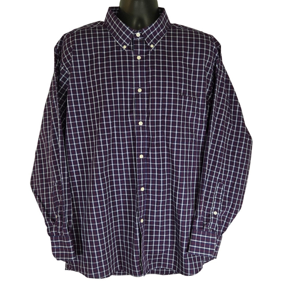 IZOD Stretch Purple Plaid Button Down Shirt Regular Fit Long Sleeve Mens 2XL‎